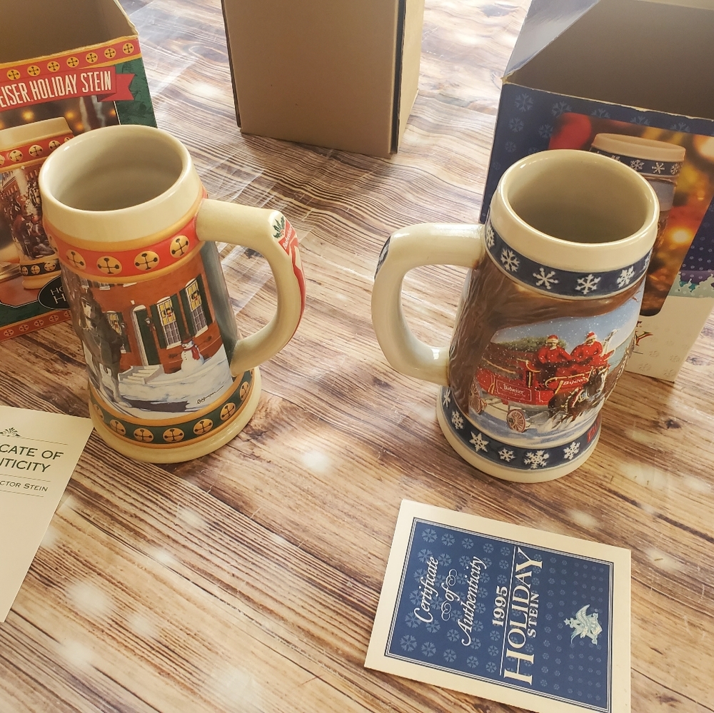 Set of TWO Budweiser Holiday Steins